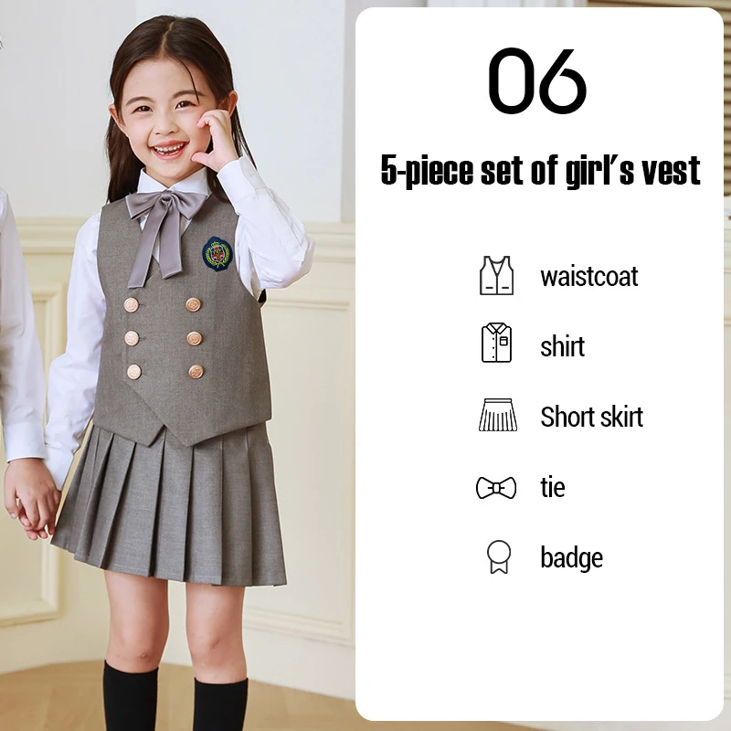5 pezzi stile britannico college asilo scuola uniforme JK abiti camicia per bambini gonna a pieghe vestito coro performance costume vestito