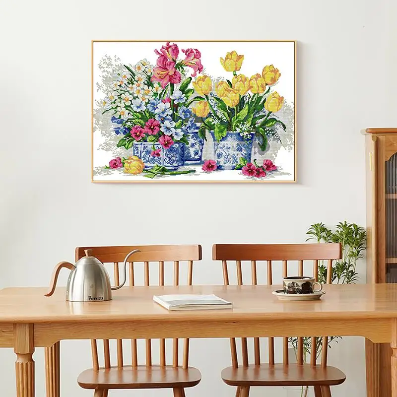 Bellissimi fiori stampati Kit punto croce Aida 14CT 11CT tessuto ago e filo cucito Set fai da te ricamo fatto a mano decorazioni per la casa