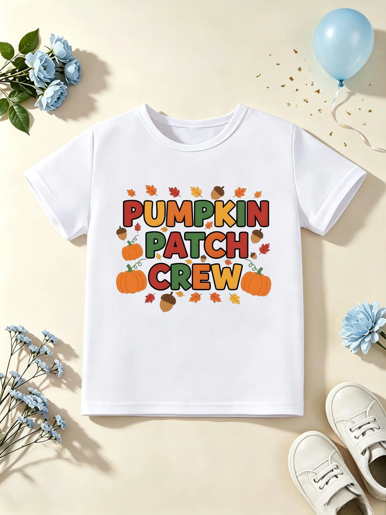Pumpkin Patch Crew Leaves Printed T Shirt Girls/Boys Thanksgiving Gift T-Shirt Funny Kids Clothes