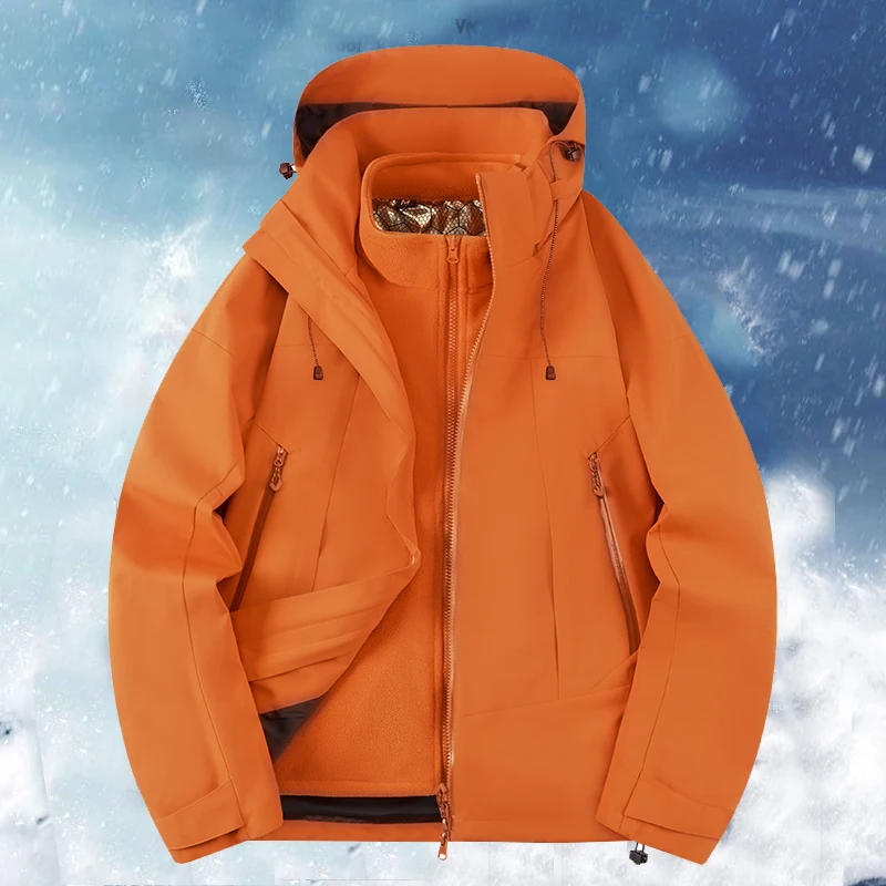 

High-End Outdoor aphene Men's Tee-In-One Hooded Jaet Windproof Waterproof Autumn Winter Thiened Fce Stand Fit J...