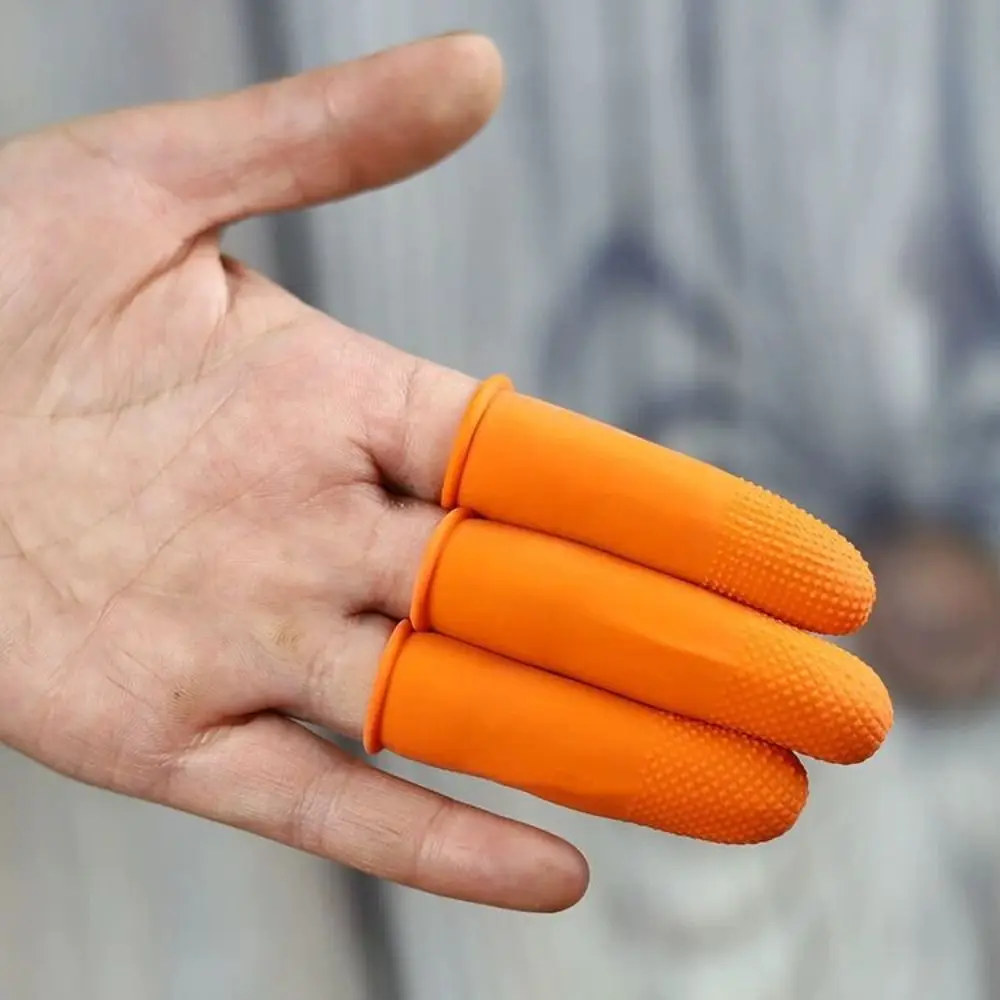 100pcs Wear Resistant Rubber Finger Cover Disposable Soft Non-slip Gloves Orange Anti-Static Fingertips Protector School