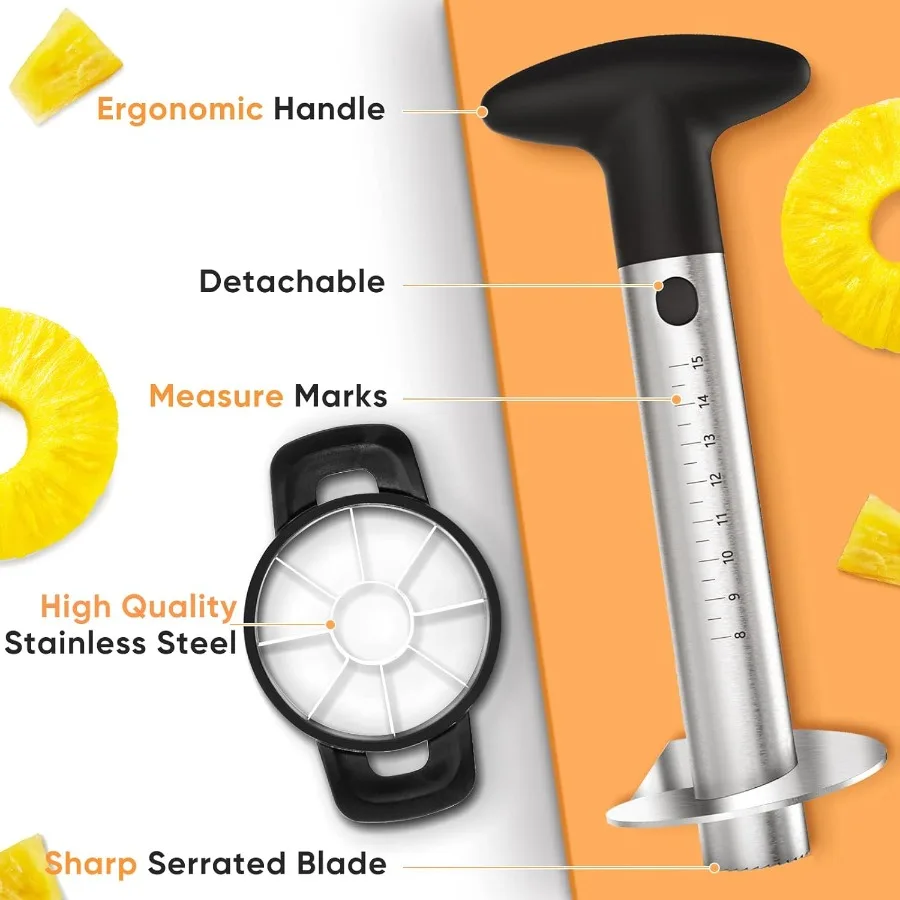 Verbeterde roestvrijstalen ananasboorsnijder met versterkt dikker mes en meetmarkering voor nauwkeurige dobbelstenen Efficiënte kit