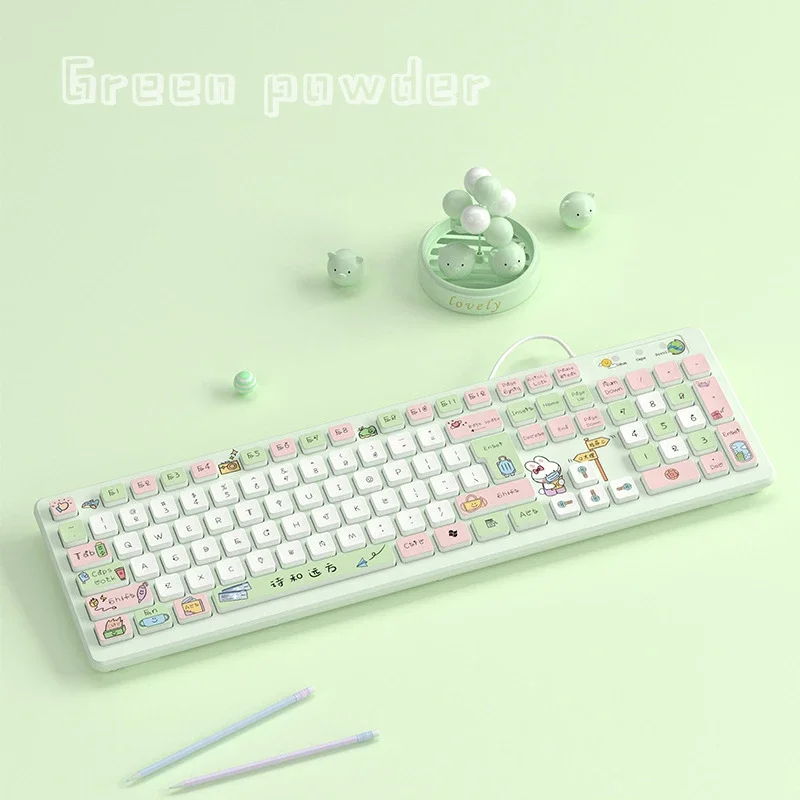 Imagem -06 - Coelho Rosa Teclado sem Fio Gaming Mudo Rosa Bonito dos Desenhos Animados Menina Laptop pc Computador Kawaii 104 Chaves 2.4g