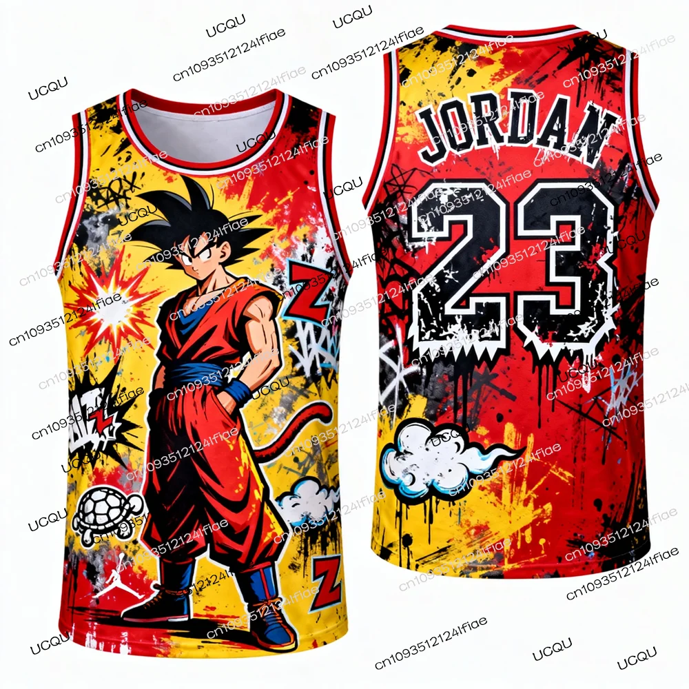 2026 Nueva edición especial Dragon Ball Z Jordan # 23 Chaleco de camiseta de baloncesto para hombres adultos Chaleco de graffiti callejero Chaleco superior de Goku para niños
