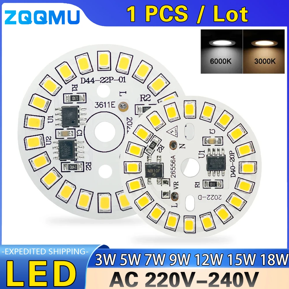 AC220V LED Chip 3W 5W 7W 9W 12W 15W 18W 2835SMD Round Light Beads For DIY Light Bulb Chips Bulb Downlight Spotlight Lighting