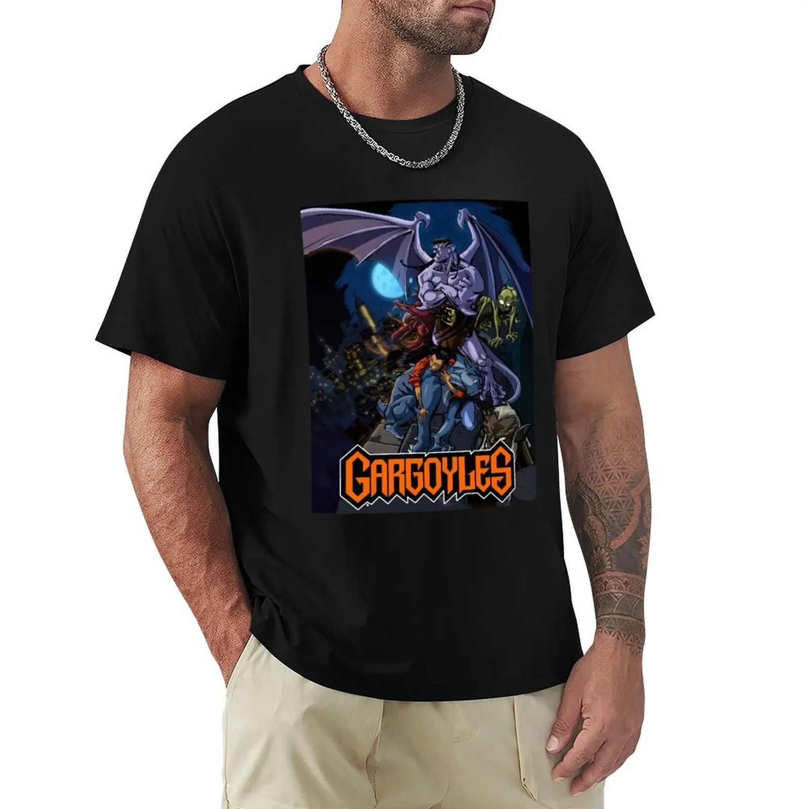 The Gargoyles King Dragon Vintage Design Cartoon T-Shirt All Match Basic Short Sleeve Top