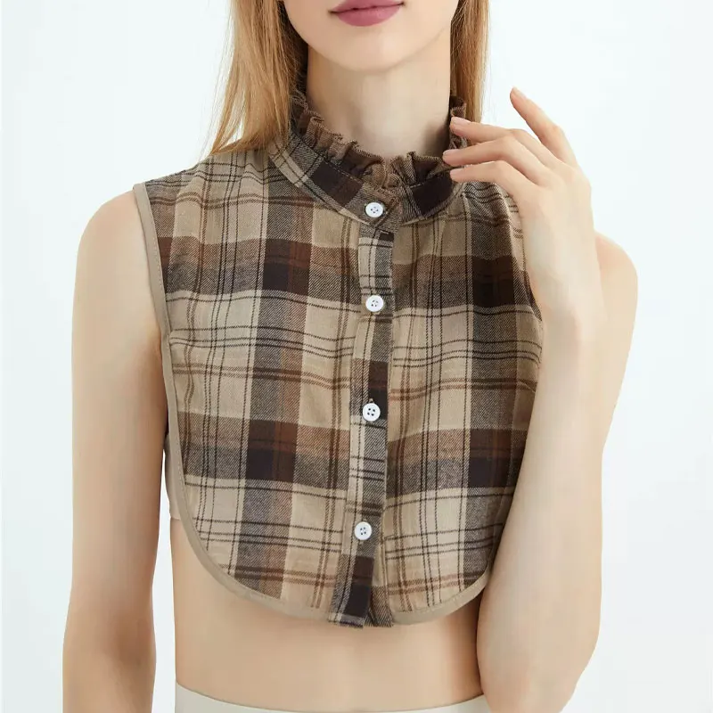 Womens Half-Shirt Dickey Collar Detachable Fake Collars Fashion Classic Plaid Fake Collar for Dresses Blouse Sweater