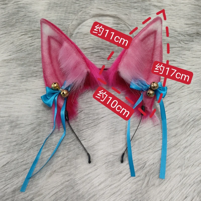 Ahri Cosplay LOL New version Handmade Spirit Blossom Nine Tailed Fox Ear Headband CK Side clips Cos Headdress Accessory