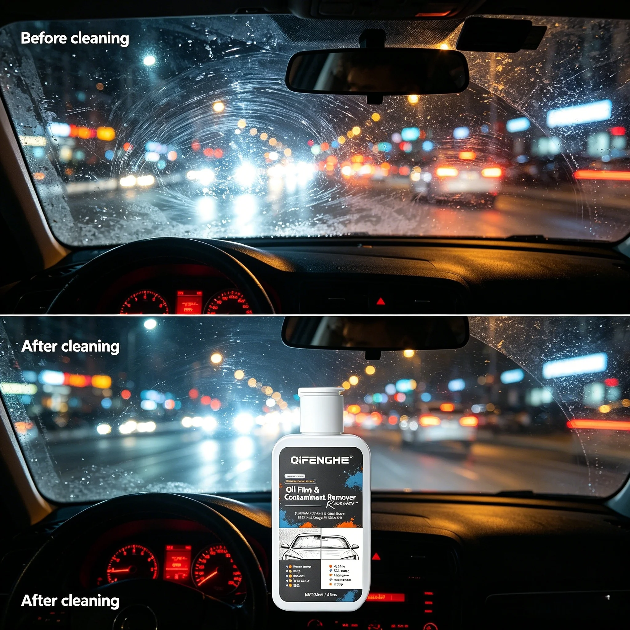 QIFENGHE 4 fl oz Glass Cleaner Treatment – Multi-Purpose Contaminant Remover: Oil Film, Tree Sap, Bug Stains, Bird Droppings – F