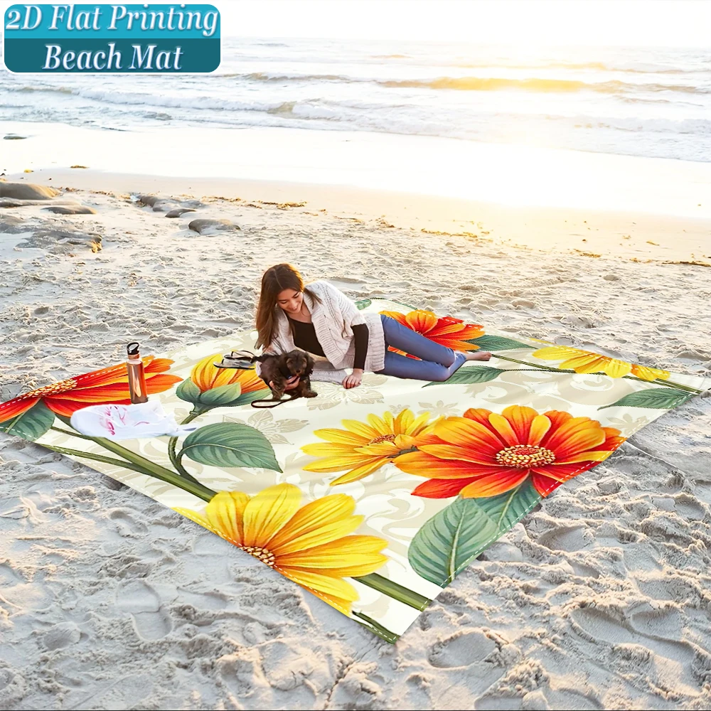 1-Piece Set, Summer Outdoor Beach Mat, Includes 4 Ground Stakes, Unique Printed Design, Fade-Resistant, Lightweight, Quick-Drying, Easy to Carry, Windproof and Sandproof, Fashionable and Trendy Outdoor Activity Decoration, Suitable for Beach, Camping, Picnics, Parties