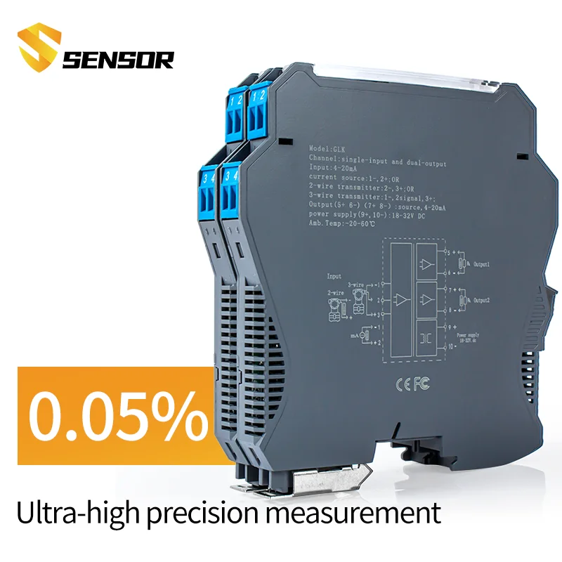 High Accuracy DC Signal Isolator 4-20mA to 0-10V 1in 1out Signal Distribution Analog Galvanic Signal Isolation Converter