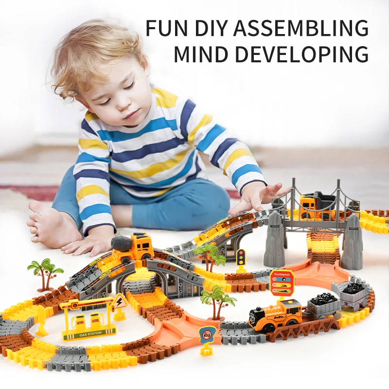 DIY Car Race Magic Rail Track Sets Brain Game Flexible Curved Creates Vehicles Toys Plastic Colored Railroad for Child's Gifts