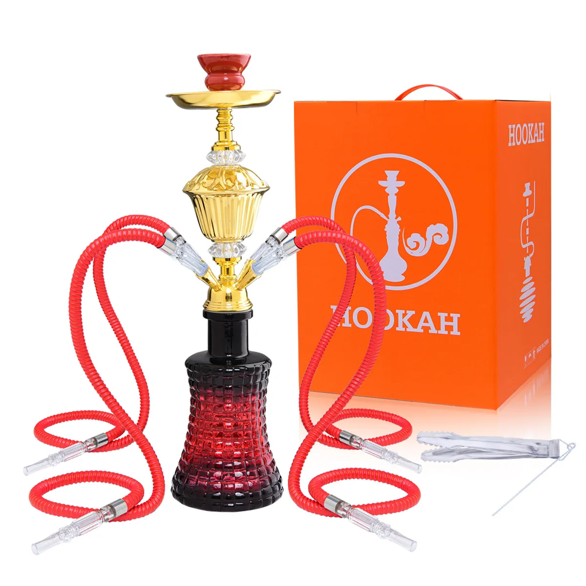 DEJAYA Glass Hookah Set Shisha for Smoking Narguile Completo Chicha Pipe Cachimba Pipe Sisha Accessories Bar Club Party 4 Hoses