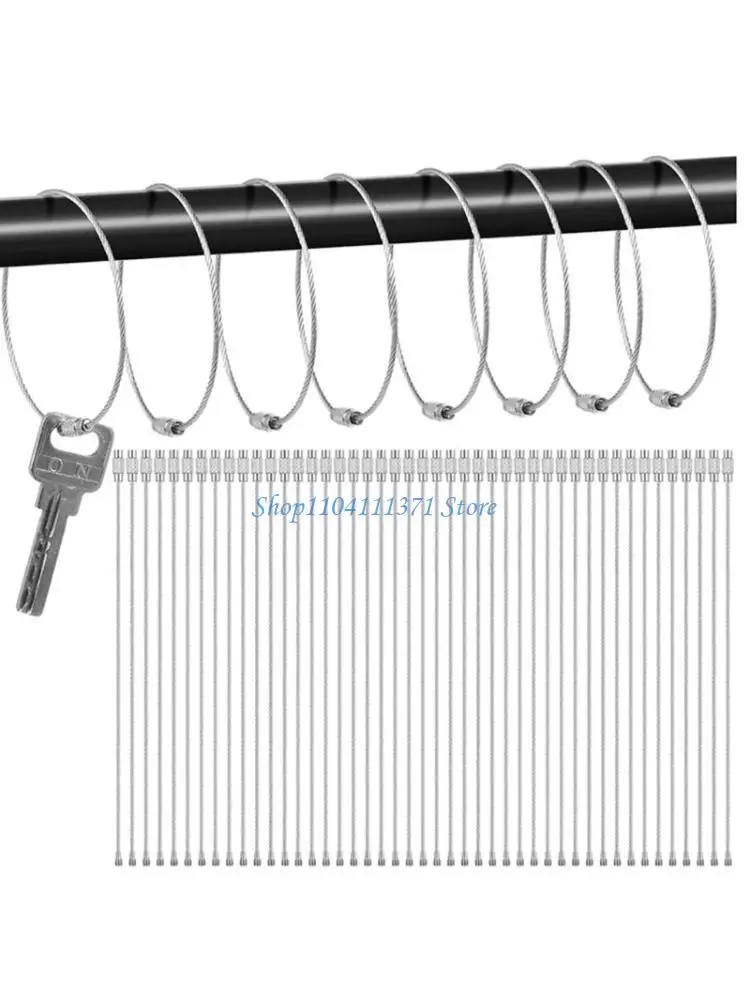 P9FC 60Pcs Stainless Steels Wire Keychains Rings Circle Metal Keychains Label Rope Braided Steels Chain Heavy Luggage Label