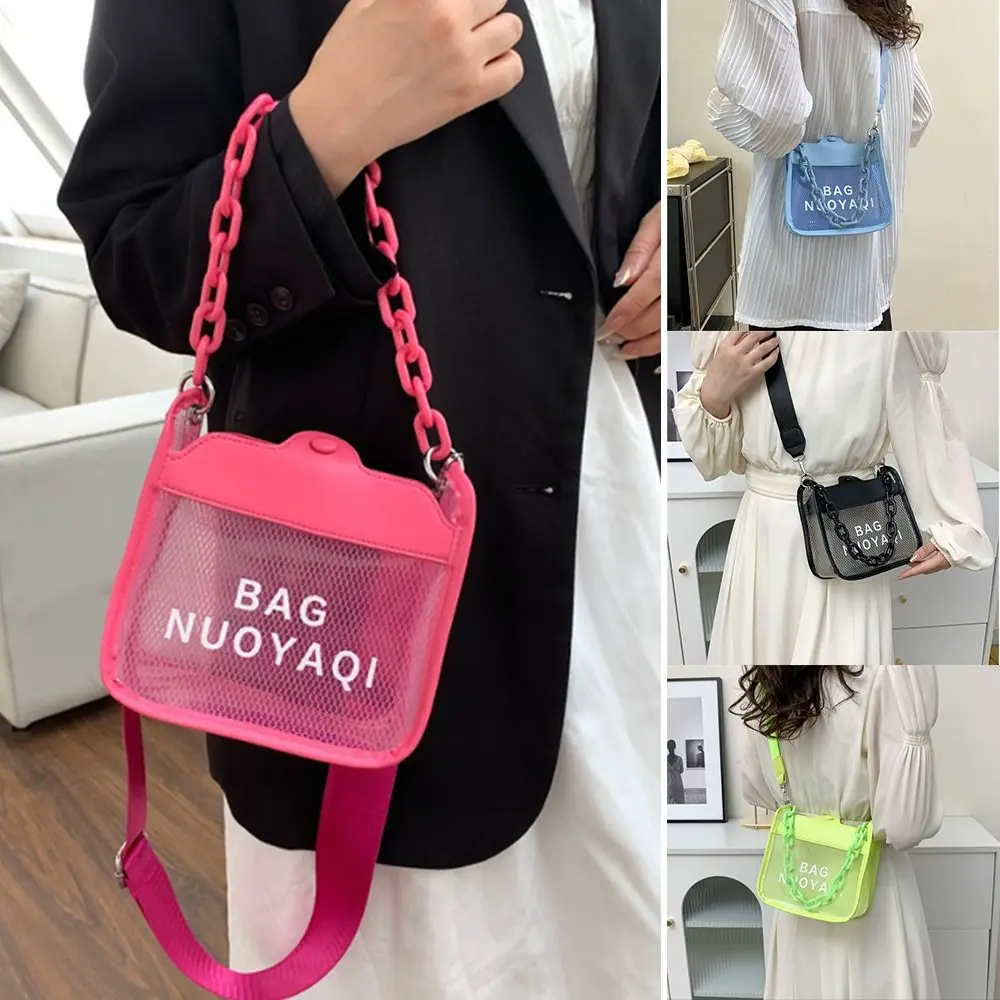 Transparent PVC Shoulder Bag Simple Candy Color Letter Messenger Bag Tote Bag Camera Phone Bag for Women