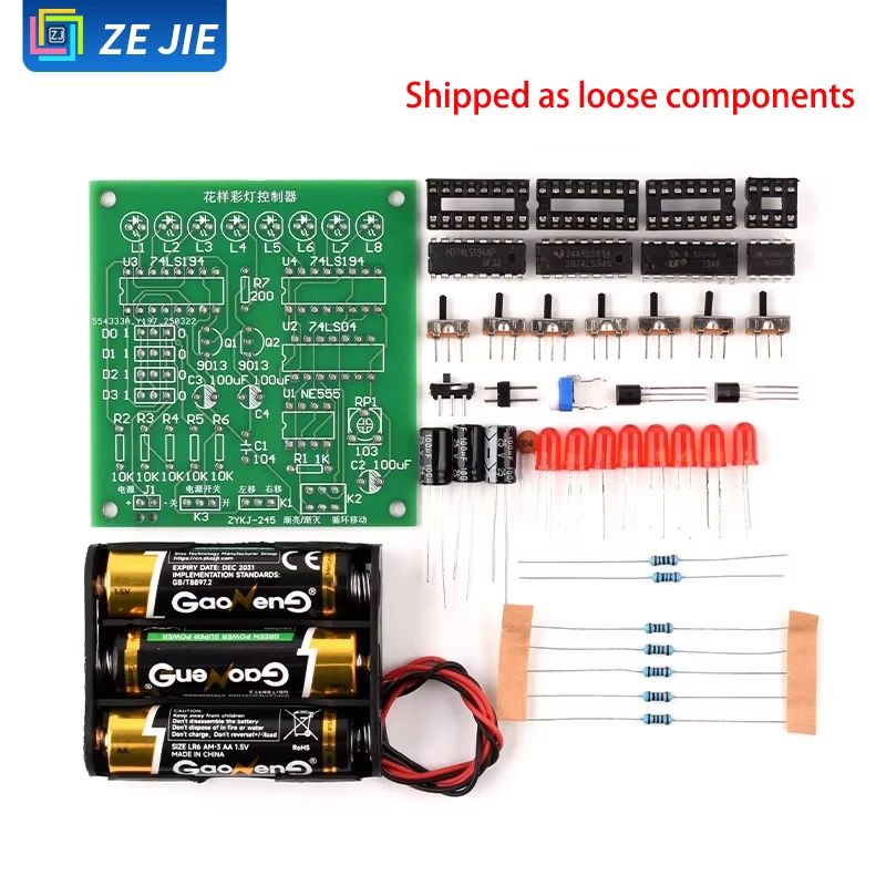 zejie  DIY Digital Circuit Design LED Circular Running Water Light Welding Production Kit for Patterned Color Light Controller
