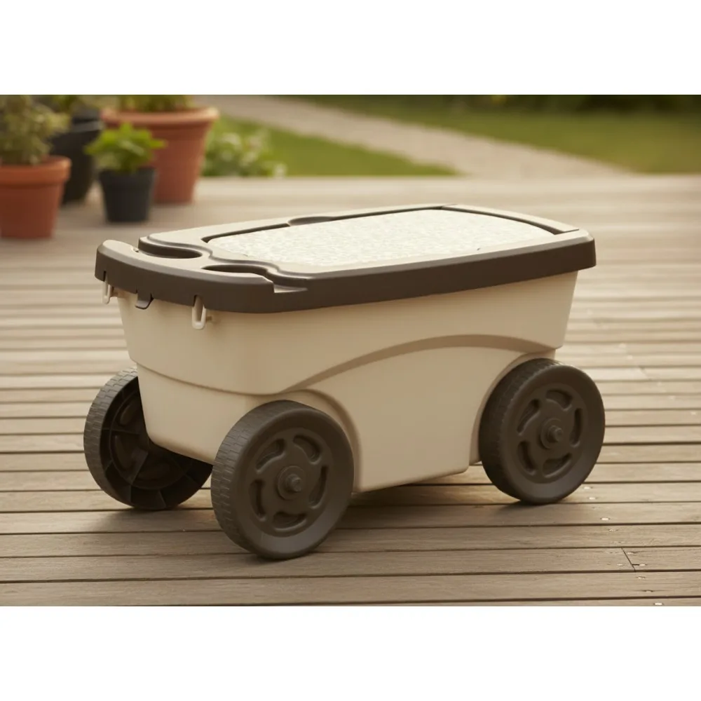 

4-Wheel Garden Scooter Cart with Storage Bin & Cushioned Seat - Easy Rolling for Gardening Enthusiasts