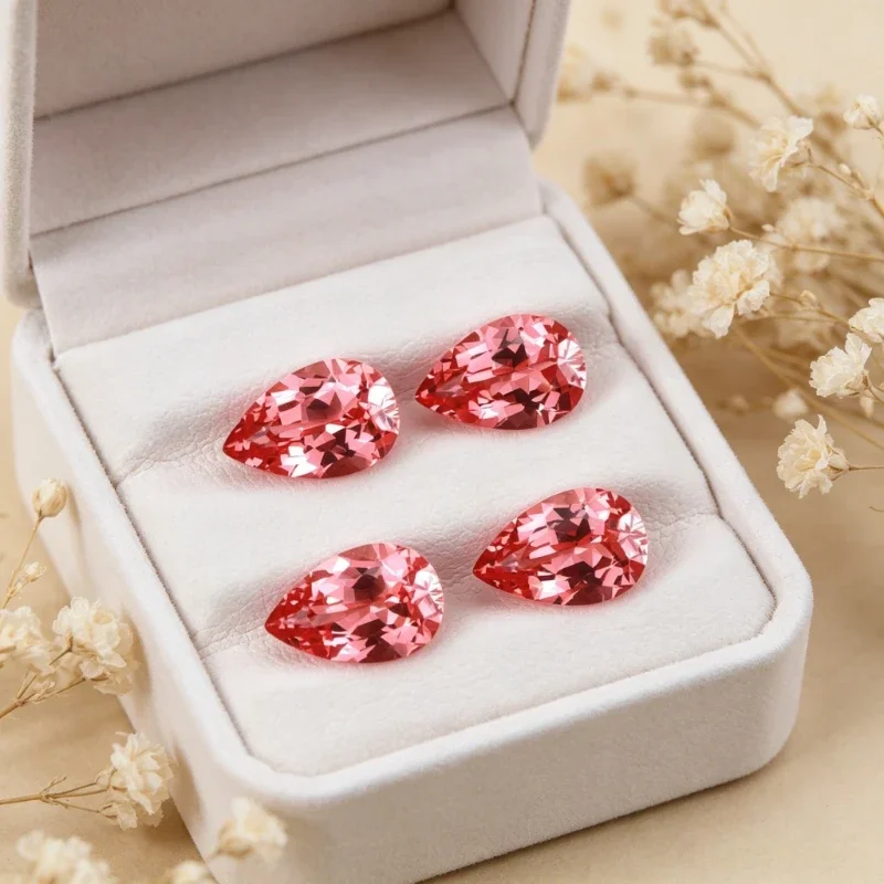 abArtificial Sapphire Padparadscha Fire Lotus Color Pear Shape Certificate Selectable