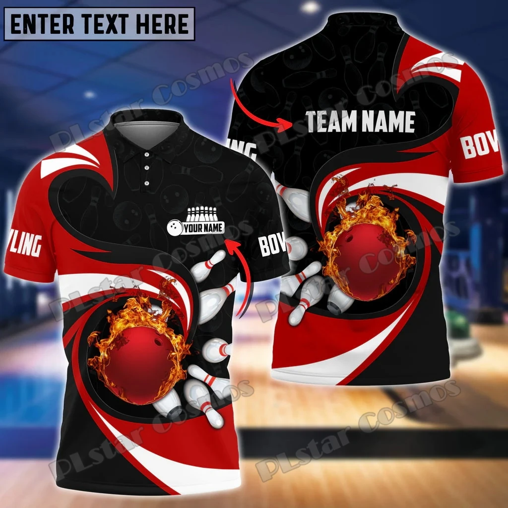 Bowling Ball And Pins Vortex Pattern Customized Name 3D Printed Men's Polo Shirt Summer Street Unisex Casual Polo shirt WK94