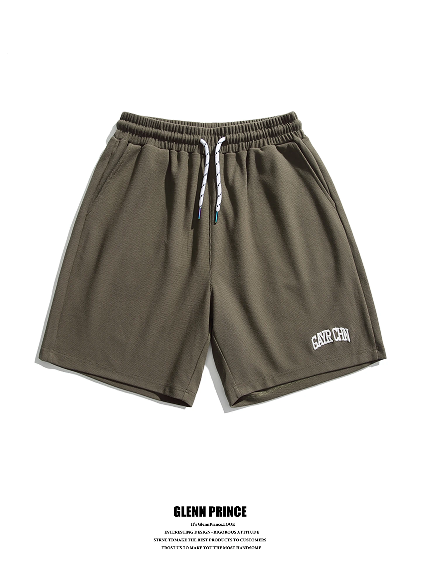 Casual Loose Men's Short Pants Summer Trendy Versatile Sport Five-Quarter Length Polyester Cotton Blend Machine Embroidered