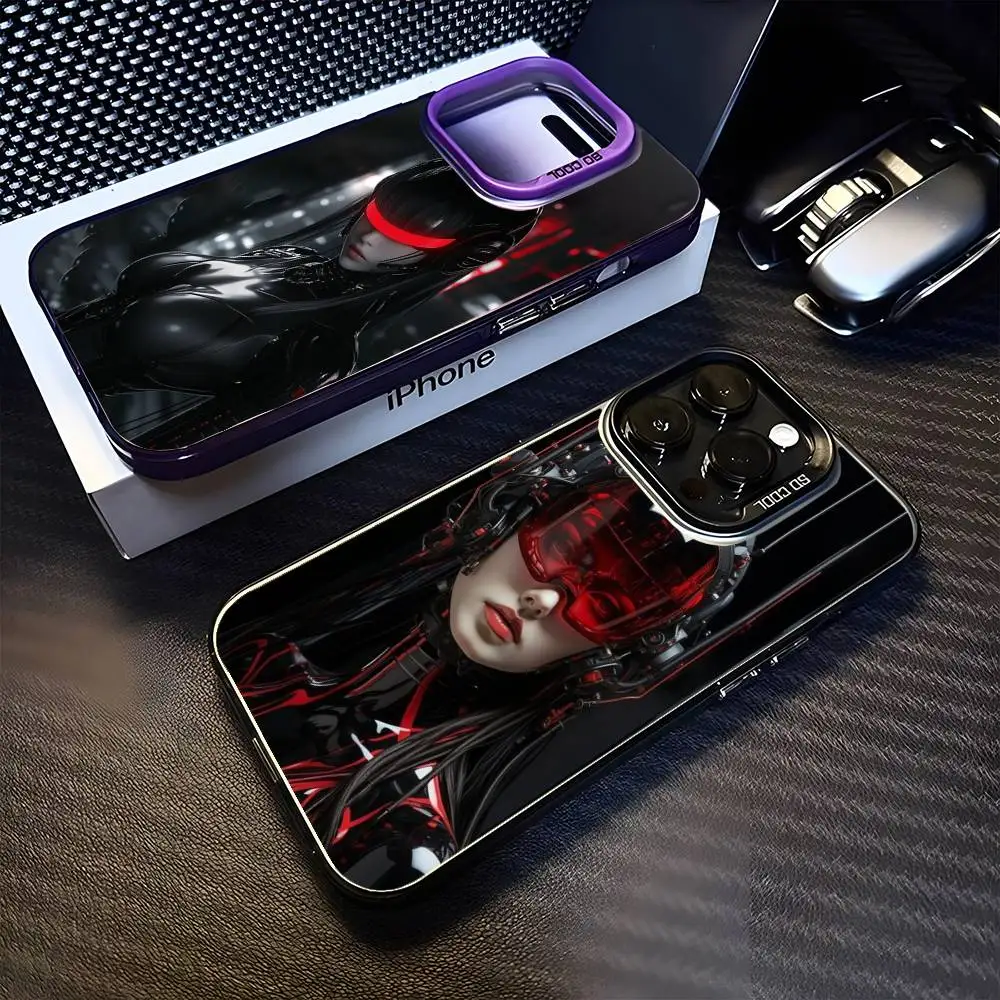 

Cool Mechanical Girl Phone Case For iPhone 16,15,14,13,12,11,Mini,Pro,MAX Purple Matte Shockproof Cover