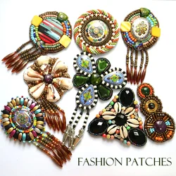 3D Handmade beaded folk-custom Patches for clothing DIY sew on sequin rhinestone parches Beaded applique  bordados para