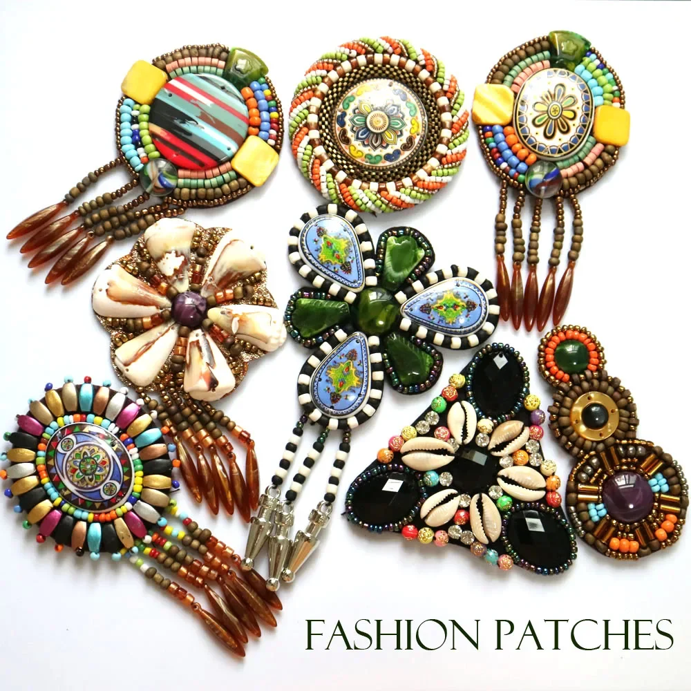 3D Handmade beaded folk-custom Patches for clothing DIY sew on sequin rhinestone parches Beaded applique parches bordados para