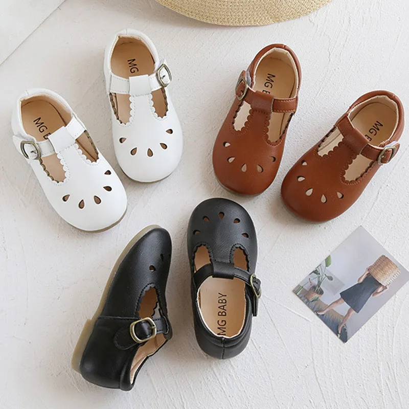 Children Leather Shoes for Boys Girls Shoes Kids Soft Bottom PU Leather Sandals Hollow Baby Toddler Outside Sneakers CSH1250