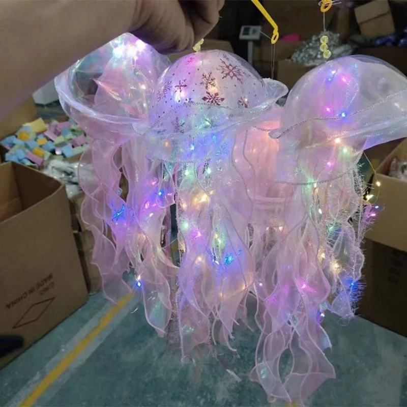 Portable Luminous Jellyfish LED Lantern Colorful Ribbon Flashing Light Small Mermaid Birthday Gifts