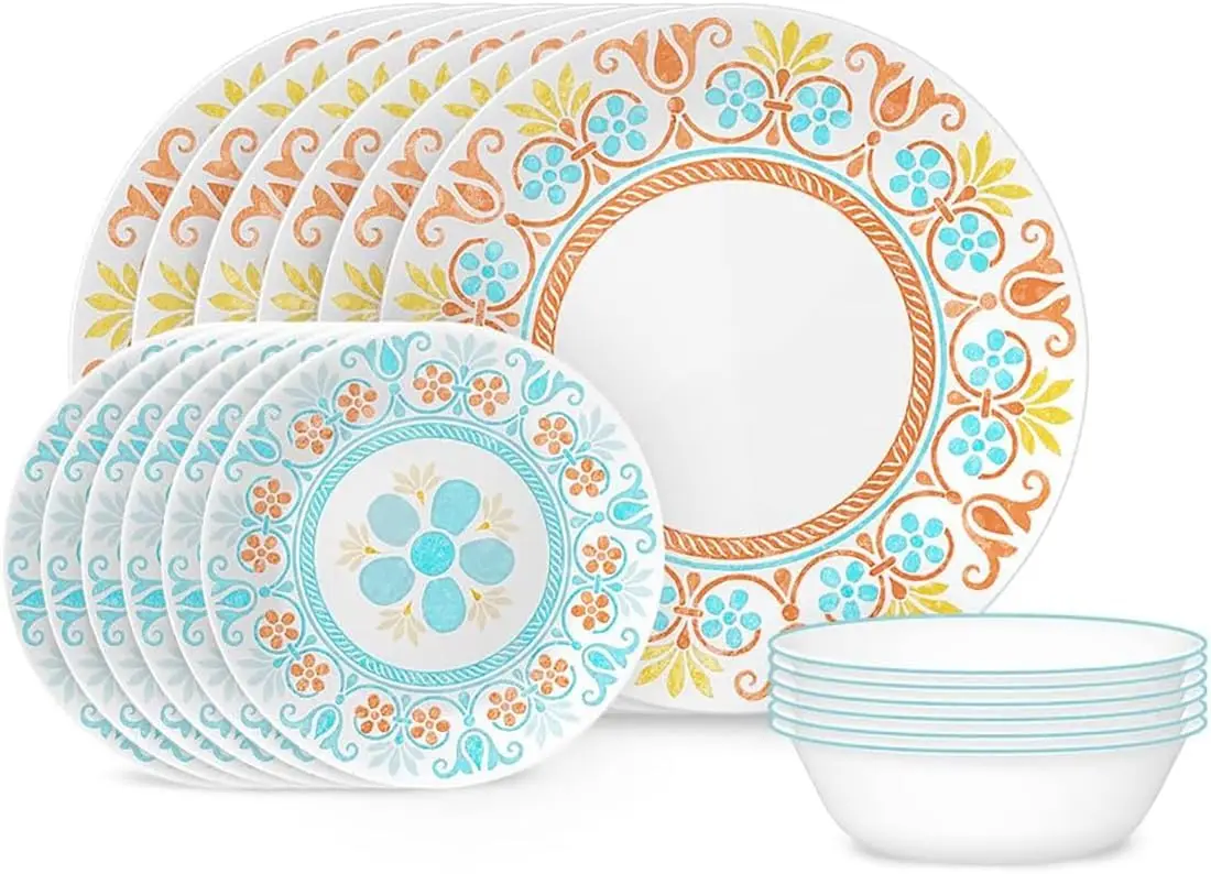 

Terracotta Dreams Dinnerware Set for 6,18 Pieces Dinner Plates, Appetizer Plates, and 18 Oz Bowls Dishwasher, Microwave, and Fre