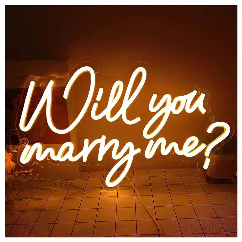 Commercial Light Will You Marry Me? Neon Signs USB Powered, Adjustable Brightness Neon Lights 24.5cmx40cm