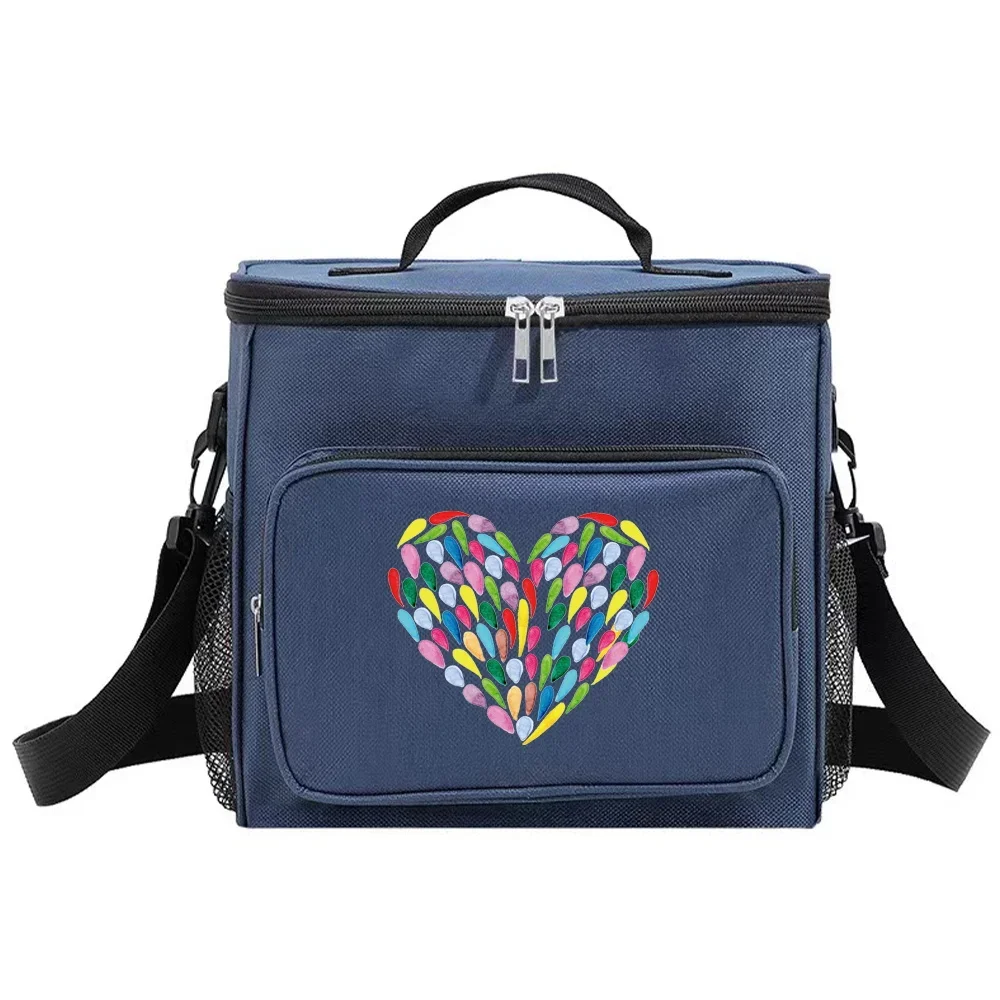 Thermal Organizer Handbag Insulated Lunch Bags Cooler Box for Student Portable Waterproof Camping Storage Boxes Love Printing
