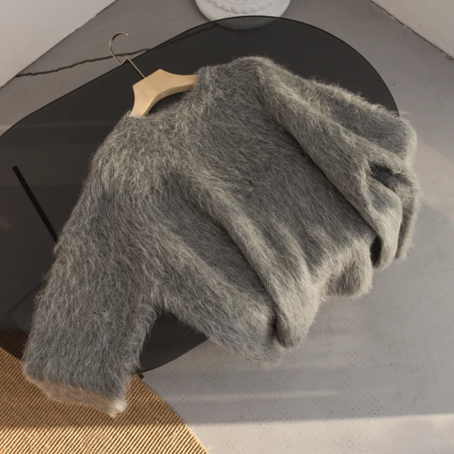 Autumn and Winter New Warm Alpaca Slouchy Pullover Scratch Sweater Solid Simple Knitwear Knitwear Women
