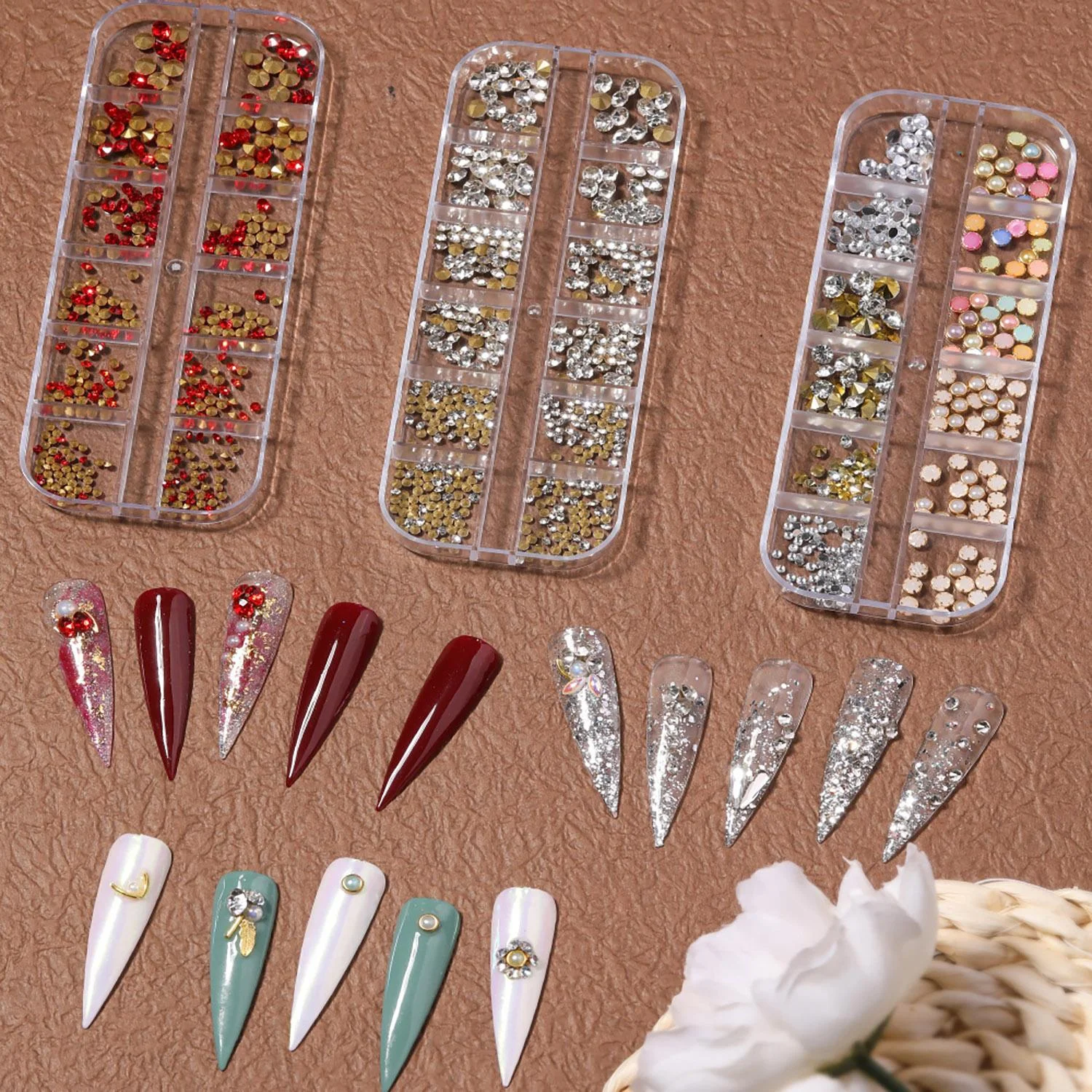 3piece set of nail art diamond jewelry, pointed bottom diamond pearl nail decoration, suitable for salon nail art DIY decoration