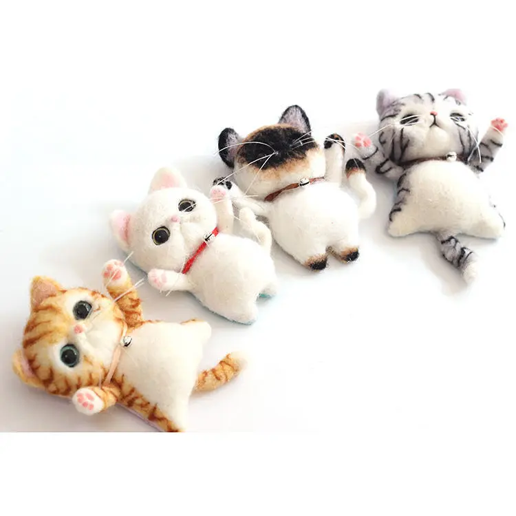 Kit de feltro não acabado poke lã feltro artesanal diy boneca dos desenhos animados bonito broche gatos material kit brinquedos de pelúcia para crianças melhores presentes