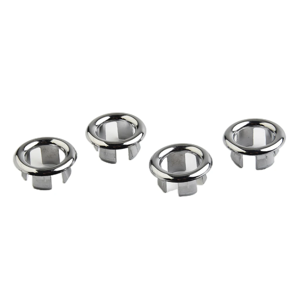 4pcs Sink Overflow Cover Rings ABS-Plastic Chrome Hole Round Drain Cap Bathroom Kitchen Basin Insert Replacing Accessories