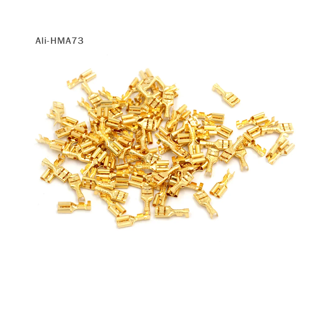 (YY)100Pcs/Pack 2025 New 4.8mm Gold Color Brass Car Speaker Female Spade Terminal Wire Connector