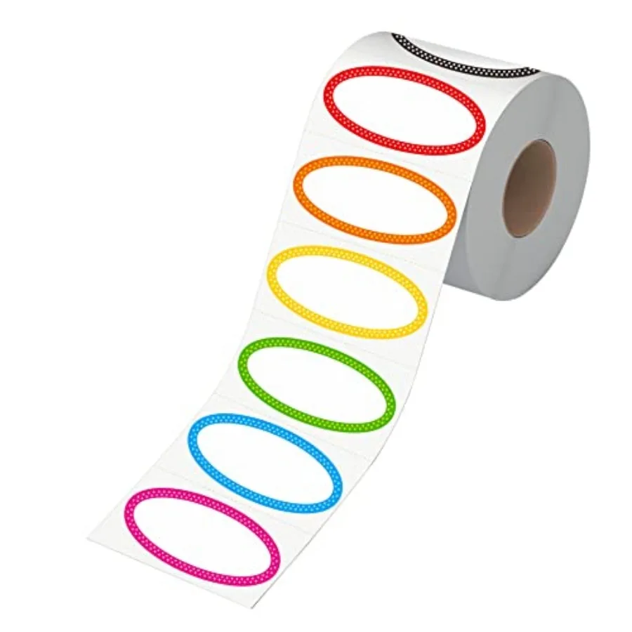 500 Removable Freezer Pantry Canning Labels, 8 Colorful Polka Borders, Water Oil Resistant with Perforation Line for Food Conta