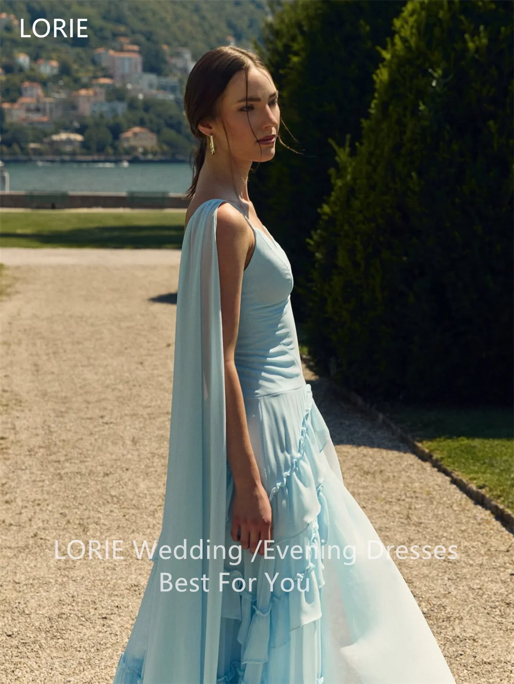 LORIE A-Line Prom Dresses Spaghetti Strap Sleeveless O Neck Evening Dress Tiered Ribbons Evening Party Gown 2026 Customized