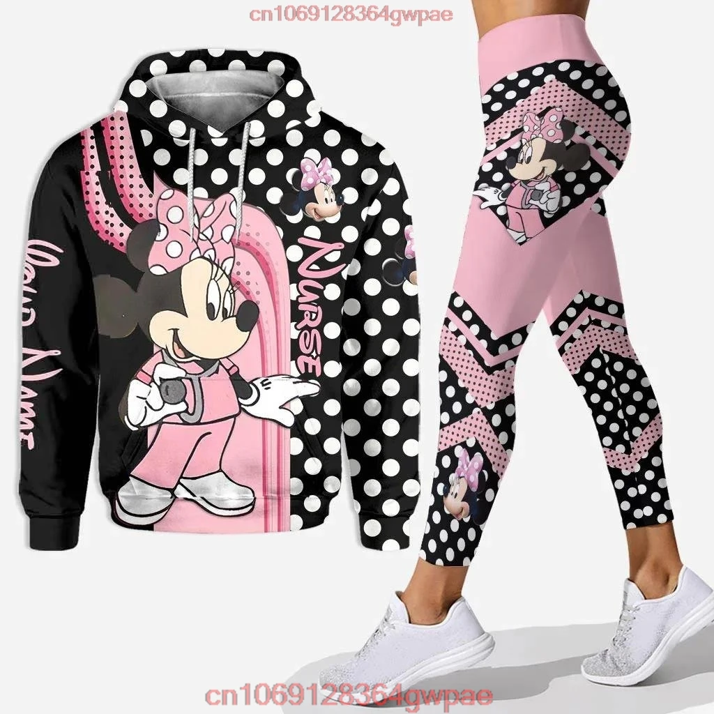 Personalized Disney Mickey Mouse Minnie 3D Women\'s Hoodie and Leggings Suit Minnie Yoga Pants Sweatpants Fashion Sports Suit Set