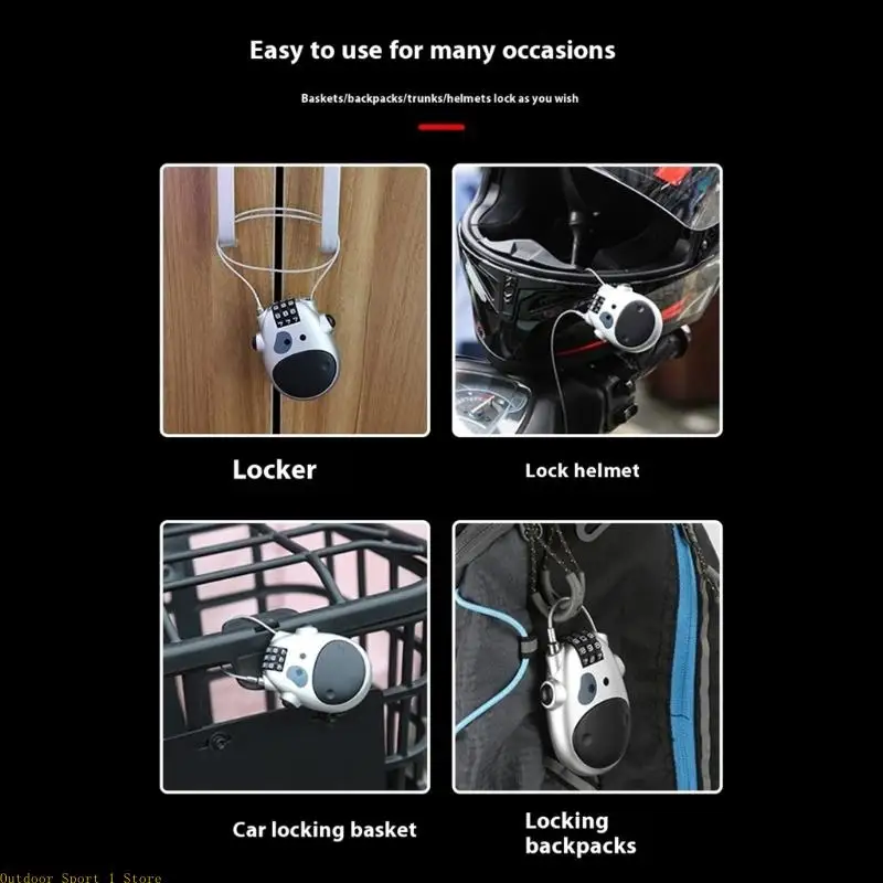 A0KA Thefts Resistant Gym Lock Portables Bike Lock 4 Figure Code Combination Lock for Bicycles Helmets Scooters Security