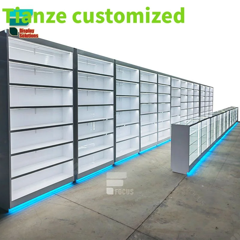 

(customized)Modern Display Table Wall Shelf Display Glass Dispensary Retail Showcases Glass Smoke Display