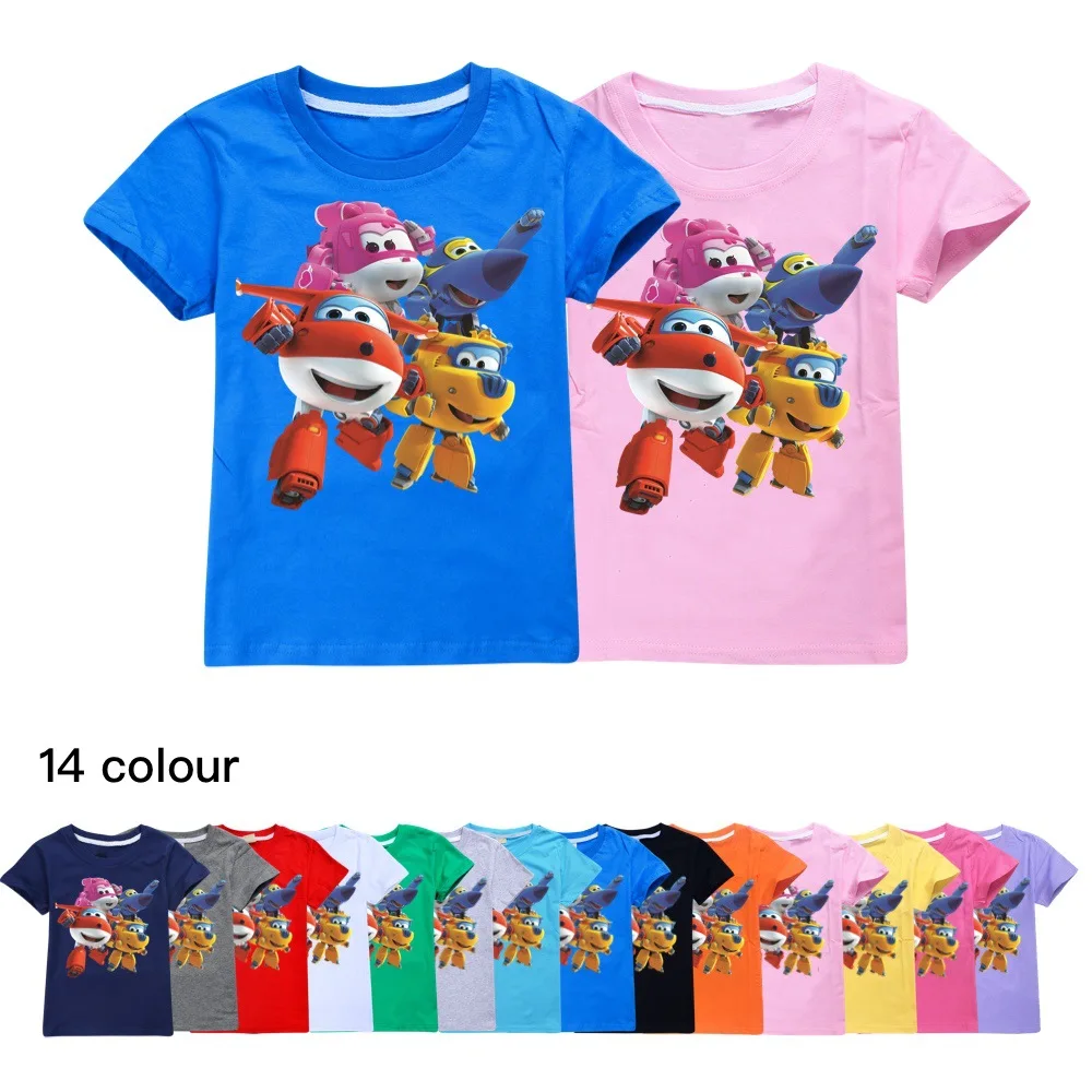 Cartoon Super Wings Boys T-shirt Summer Girls T Shirt Kids Tops Cartoon Graphic Tees Children O-neck Tshirt Cotton 2-15Y