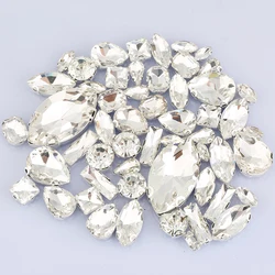 Resen 55pcs gemischte Form gemischte Größe Kristall auf Strass Silber/Gold Klaue Einstellungen Nähen Glas Strass für DIY Kleidungs stück nähen