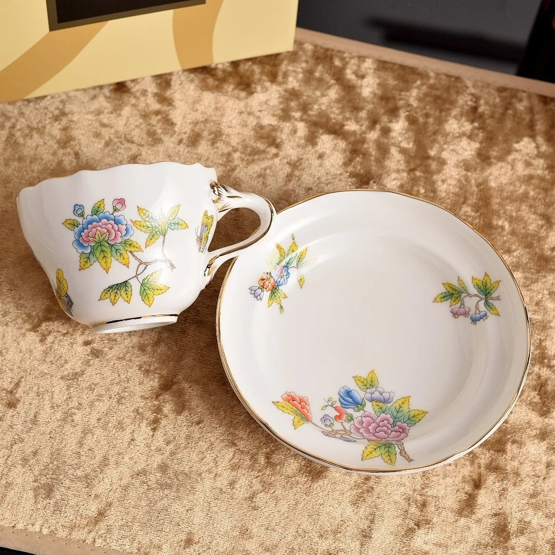 

Afternoon Tea Coffee Cup And Saucer Hard Porcelain Indian Flower Gold Trim Tea Set Gift For Housewarming Birthday Present