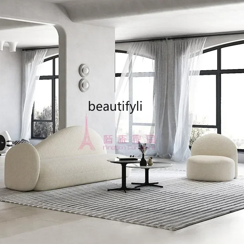 

yj9 Nordic Simple Creative B & B Living Room Milk White Lambswool Three Seats Fabric Sofa