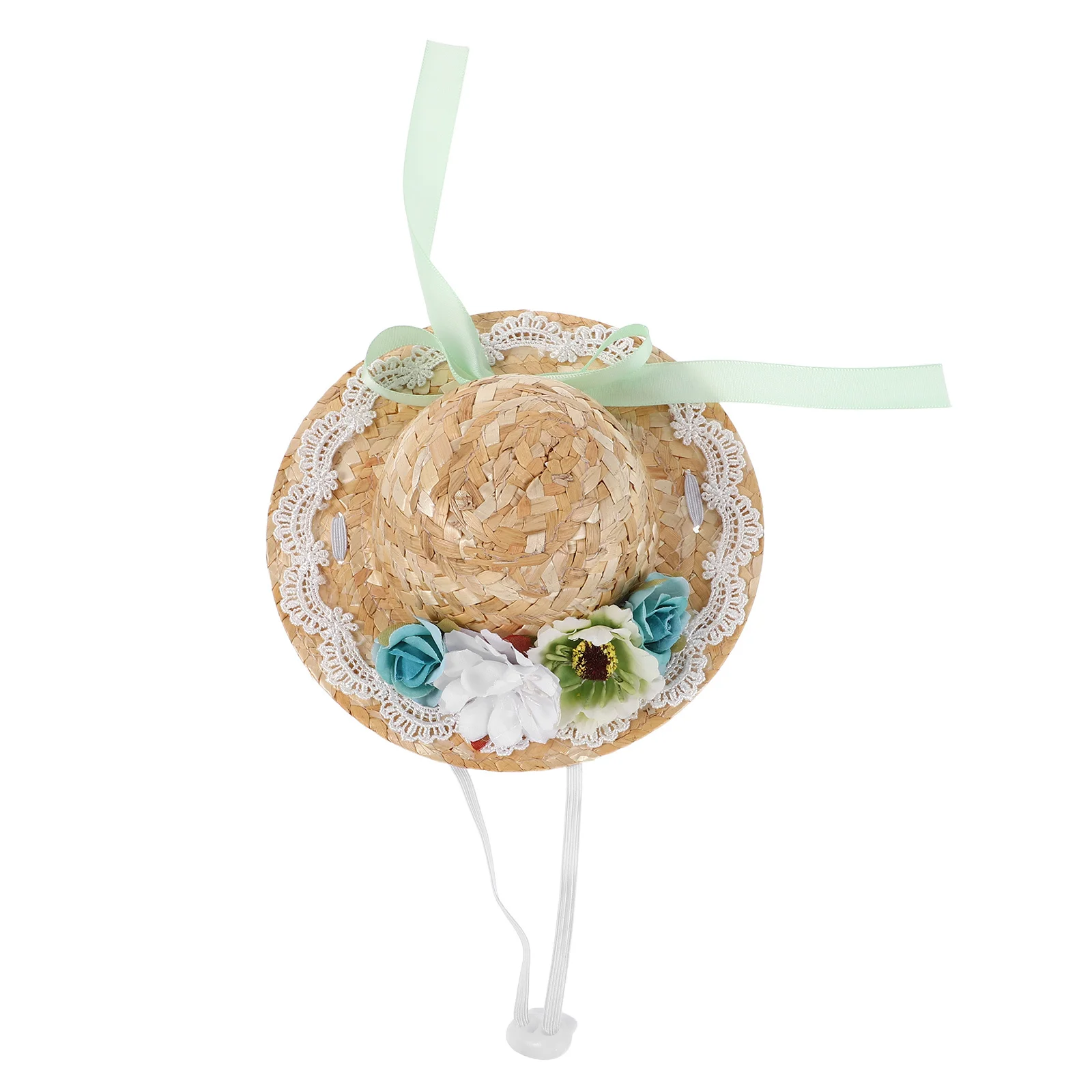 小さな編み込み麦わら帽子、装飾的なリボン付き、ボヘミアン風ミニハット、クラフトプロジェクト用、ディスプレイコレクション用の小さなアクセサリー