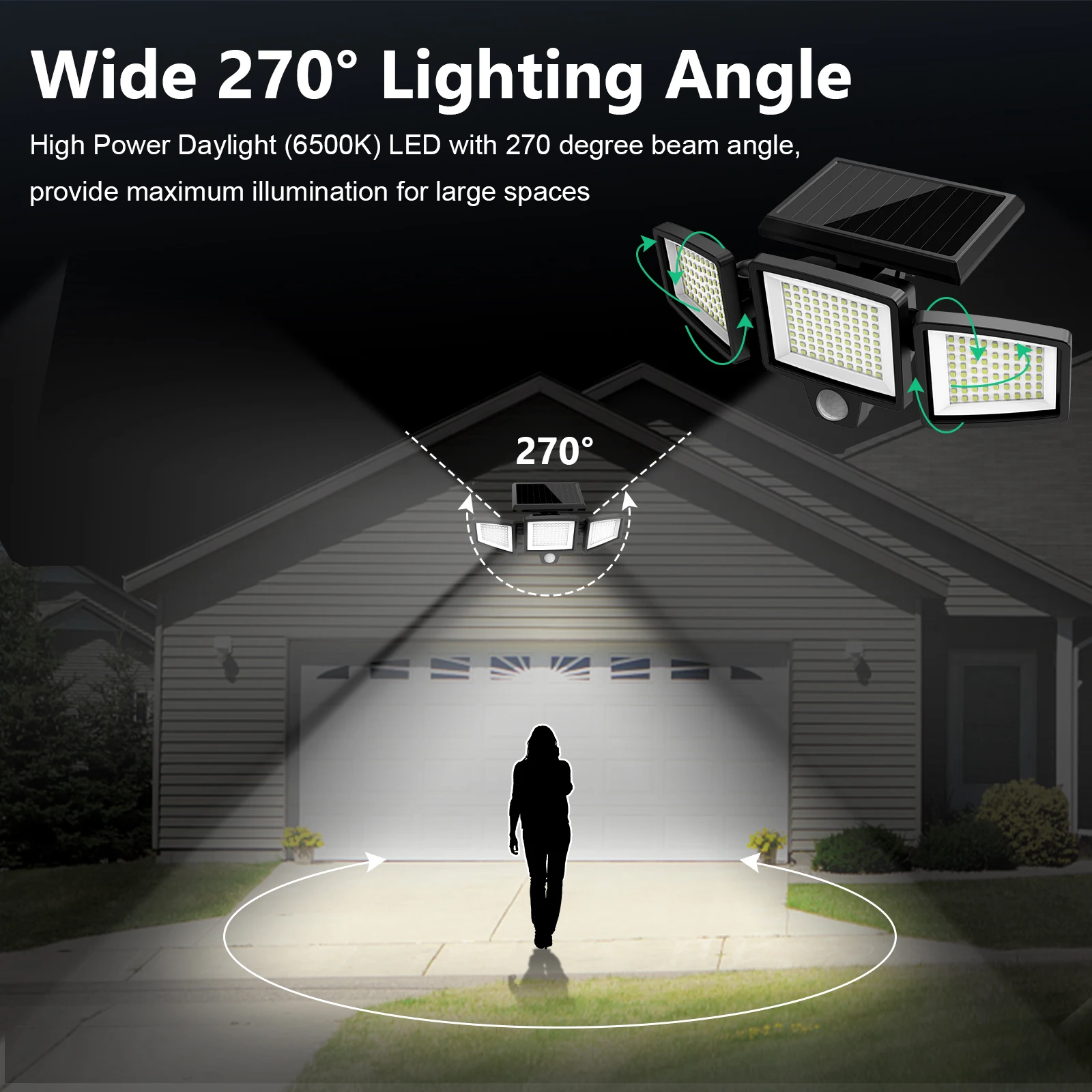 (3/2/1PCS)IP65Waterproof 3Heads Solar Outdoor Light, 210LED 2500LM Motion Sensor Security Light with Wireless Remote Control image 6