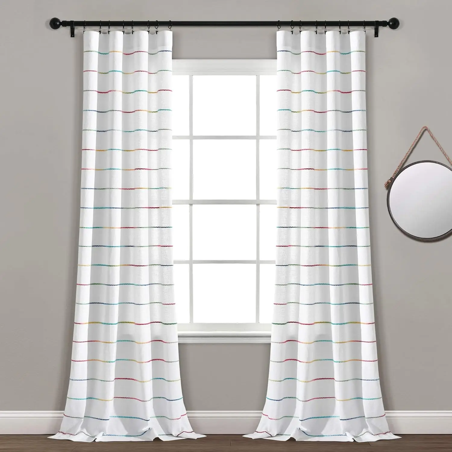 

Ombre Stripe Yarn Dyed Cotton Window Curtain Panels, Pair, 40" W x 95" L, Rainbow - Drapes - Light Filtering Curtains fo