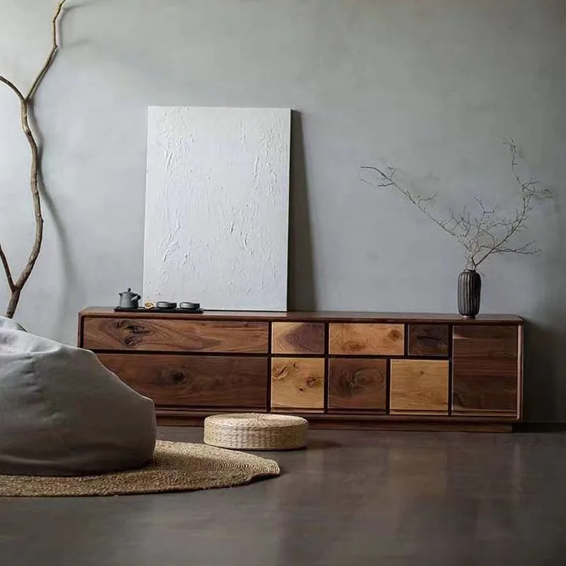 Nordic white oak black walnut simple solid wood audio-visual cabinet, surprising wind storage